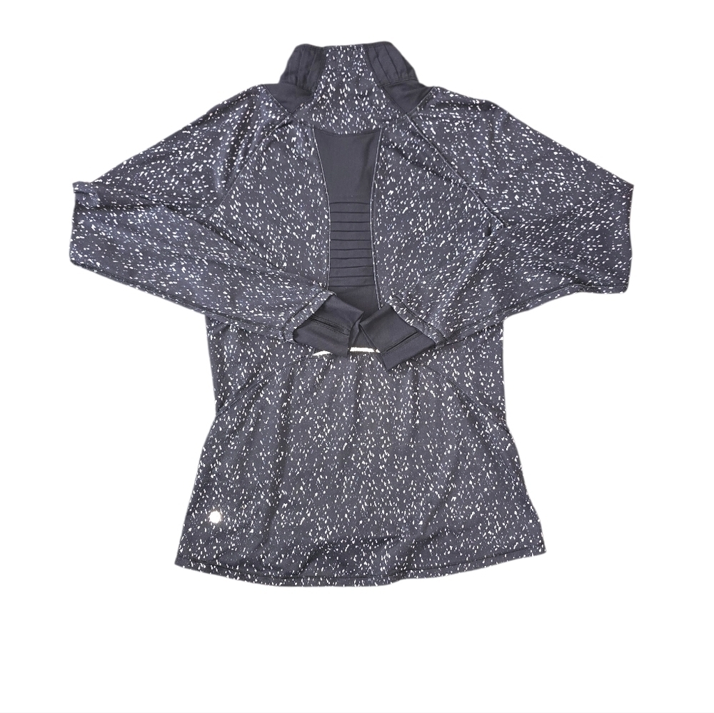 Lululemon Lightweight Black and White Speckled 1/4 Zip Long Sleeve Top Size 8 - Picture 2 of 7